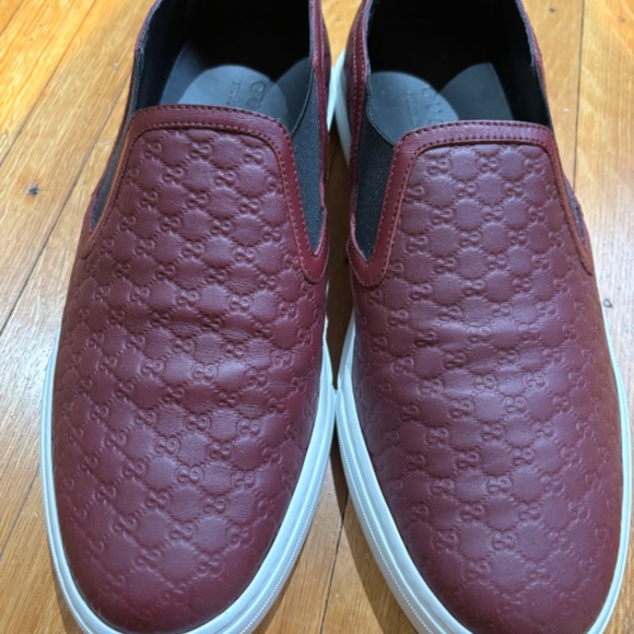 GUCCI SHOES RED MICROGUCCISSIMA LEATHER SLIP ON SNEAKERS Size 8.5 Europe Size main image 4